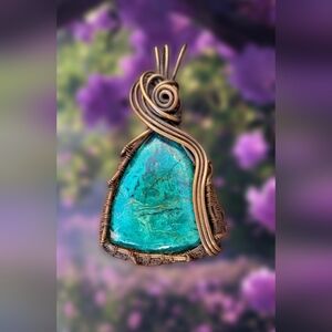 Handcrafted Copper Wire Wrapped Chrysocolla Pendant
